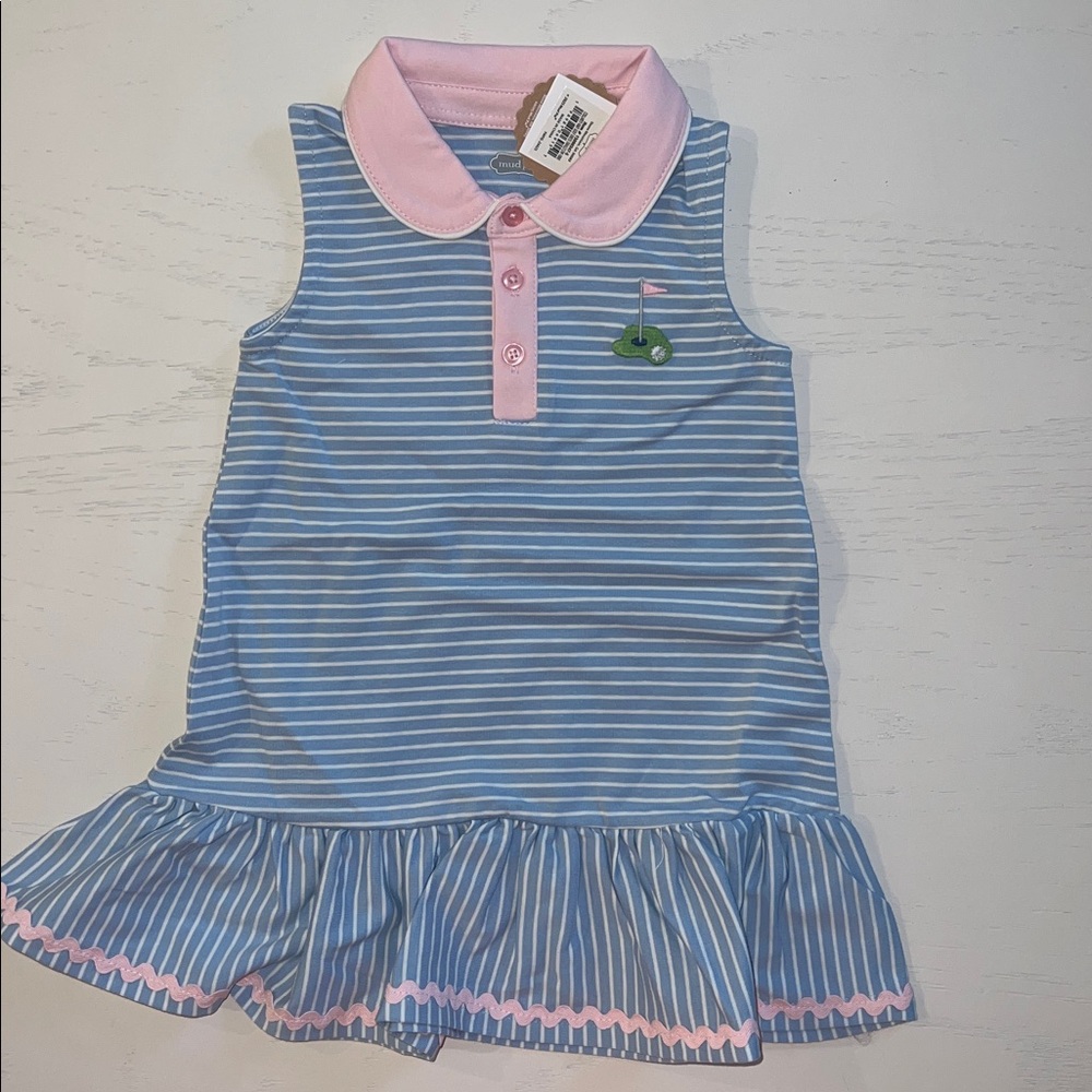 Mud Pie Blue and Pink Striped Golf Casual Dress 12-18 months 2T 3T 4T 5T - Picture 2 of 3